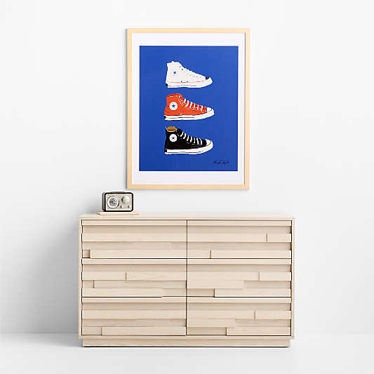 Converse Blue All Stars Trio Maple Wood Framed Wall Art Print