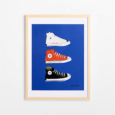 Converse Blue All Stars Trio Maple Wood Framed Wall Art Print