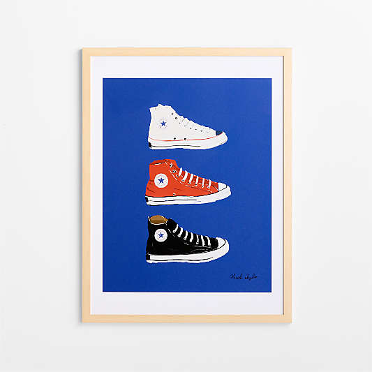 Converse Blue All Stars Trio Maple Wood Framed Wall Art Print