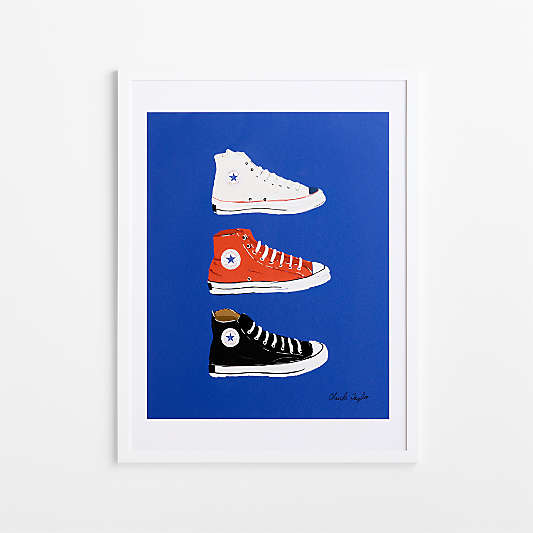 Converse Blue All Stars Trio White Wood Framed Wall Art Print