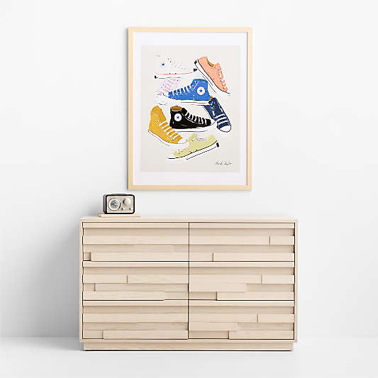 Converse Coral All Stars Jumble Maple Wood Framed Wall Art Print