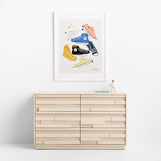 Converse Coral All Stars Jumble White Wood Framed Wall Art Print