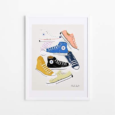 Converse Coral All Stars Jumble White Wood Framed Wall Art Print