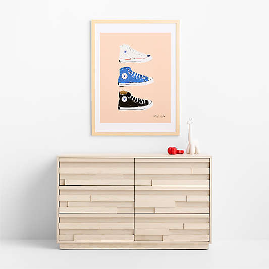 Converse Pink All Stars Trio Maple Wood Framed Wall Art Print