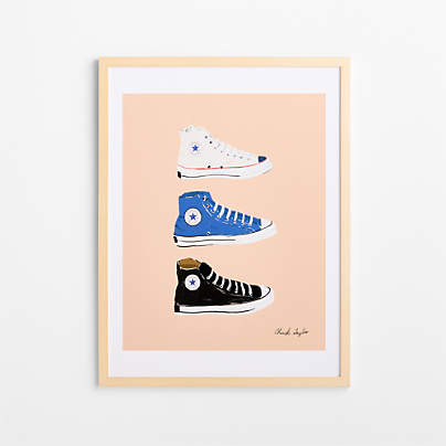 Converse Pink All Stars Trio Maple Wood Framed Wall Art Print