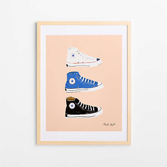 Converse Pink All Stars Trio Maple Wood Framed Wall Art Print