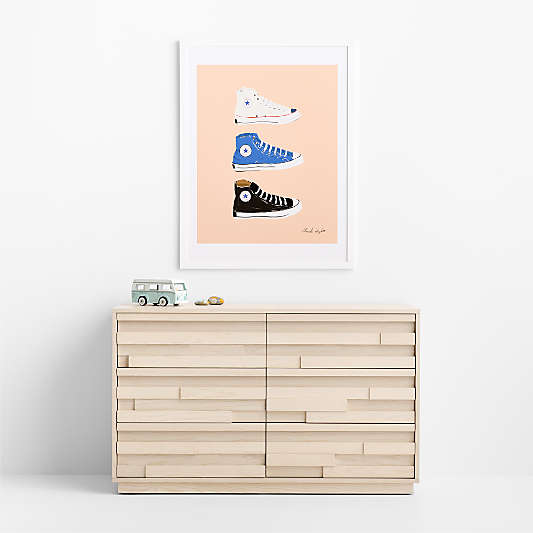 Converse Pink All Stars Trio White Wood Framed Wall Art Print