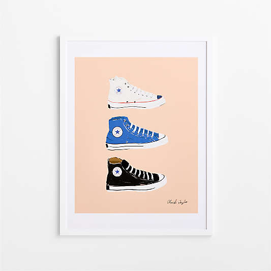 Converse Pink All Stars Trio White Wood Framed Wall Art Print