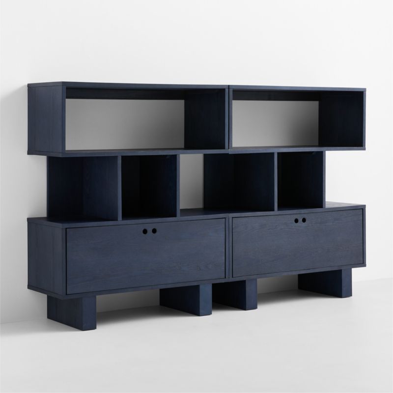 Converse Set of 2 Vent Dyed Navy Blue Wood Kids Bookcase with Drawer - image 4 of 11