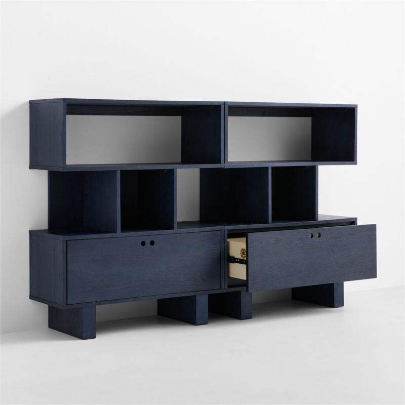 Converse Set of 2 Vent Dyed Navy Blue Wood Kids Bookcase with Drawer - image 5 of 11