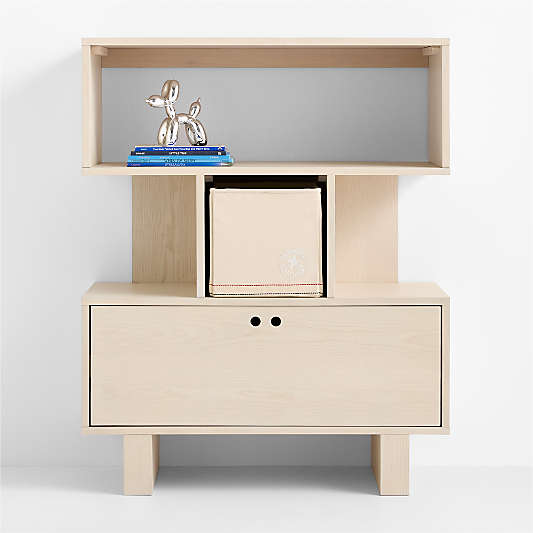 Converse Vent Whitewashed Ash Wood Kids Bookcase with Drawer