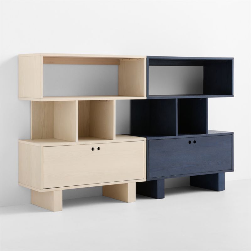 Converse Vent Whitewashed Ash and Dyed Navy Blue Wood Kids Bookcase Set with Drawer - image 7 of 9