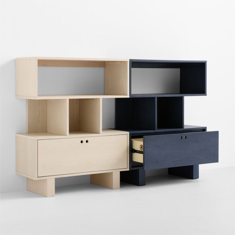 Converse Vent Whitewashed Ash and Dyed Navy Blue Wood Kids Bookcase Set with Drawer - image 8 of 9