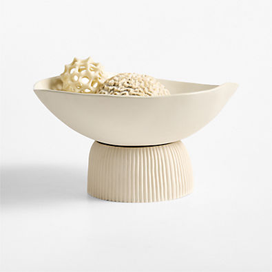 View Curvy Ribbed Cream Decorative Bowl by Cym Warkov details