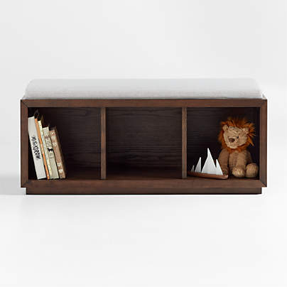 Cade 40" Deep Brown Wood 3-Cube Bookcase Bench with Natural Bench Cushion