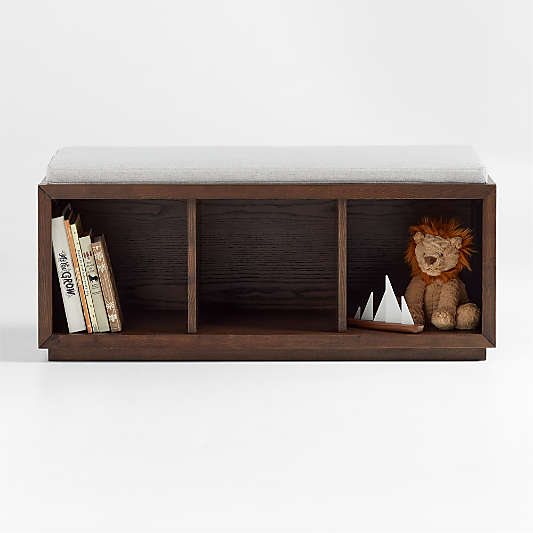 Cade 40" Deep Brown Wood 3-Cube Bookcase Bench with Natural Bench Cushion