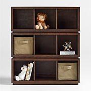 Cade Set of 3 Deep Brown Wood Stackable Sliding Door Cube Bookcase
