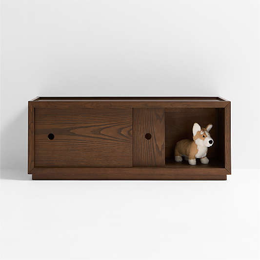 Cade Deep Brown Wood 2-Cube Stackable Bookcase with Sliding Doors