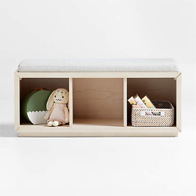Cade 40" Sunwashed Wood 3-Cube Bookcase with Natural Bench Cushion
