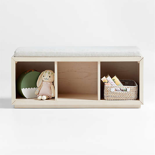 Cade 40" Sunwashed Wood 3-Cube Bookcase with Natural Bench Cushion