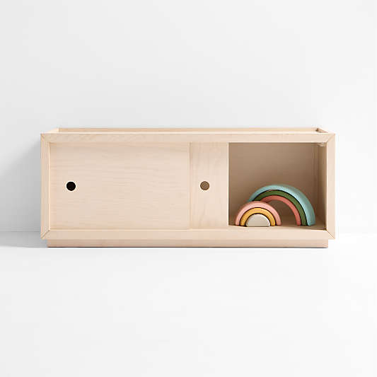 Cade Sunwashed Ash Wood 2-Cube Stackable Bookcase with Sliding Doors