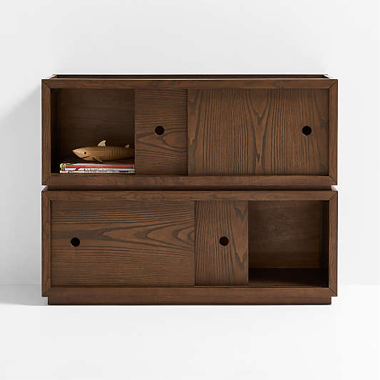 Cade Set of 2 Deep Brown Wood Stackable Sliding Door Cube Bookcase