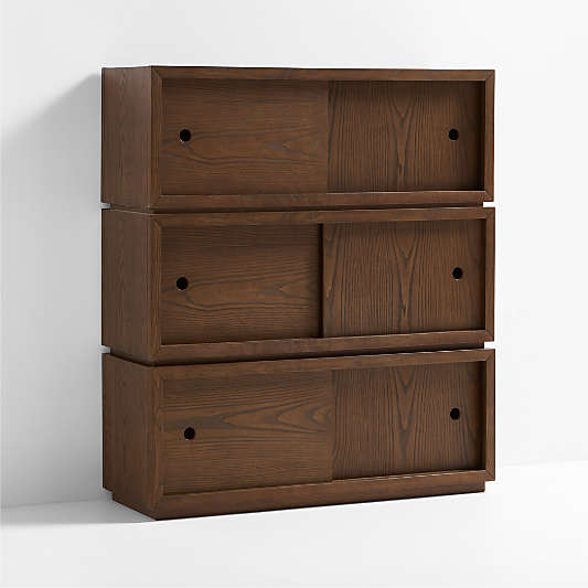 Cade Set of 3 Deep Brown Wood Stackable Sliding Door Cube Bookcase