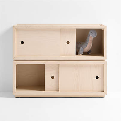 Cade Set of 2 Sunwashed Wood Stackable Sliding Door Cube Bookcase