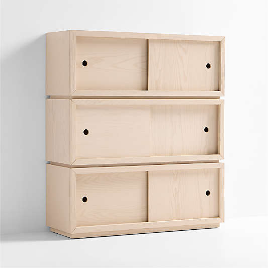 Cade Set of 3 Sunwashed Wood Stackable Sliding Door Cube Bookcase
