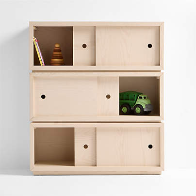 Cade Set of 3 Sunwashed Wood Stackable Sliding Door Cube Bookcase