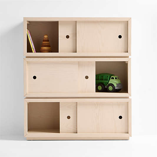 Cade Set of 3 Sunwashed Wood Stackable Sliding Door Cube Bookcase
