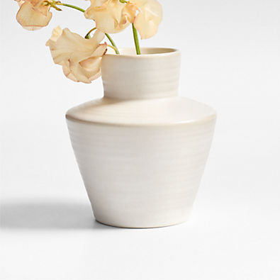 View Cadeau Small White Stoneware Flower Vase 5.5" details