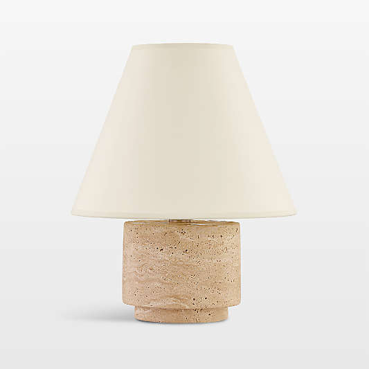 Caen Travertine Table Lamp with Ivory Shade