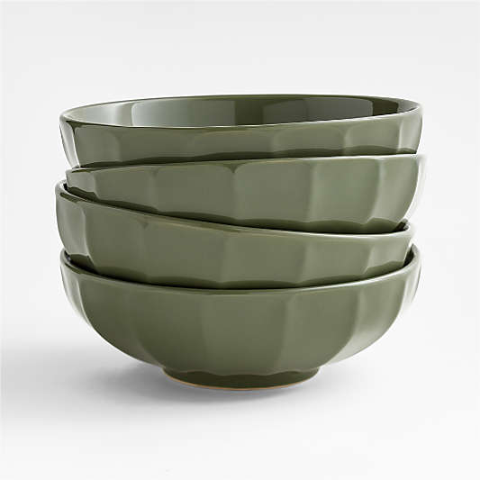 Cafe Olive Green Low Bowls, Set of 4