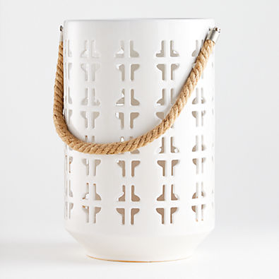 View Calas White Ceramic Lantern 14.75" details