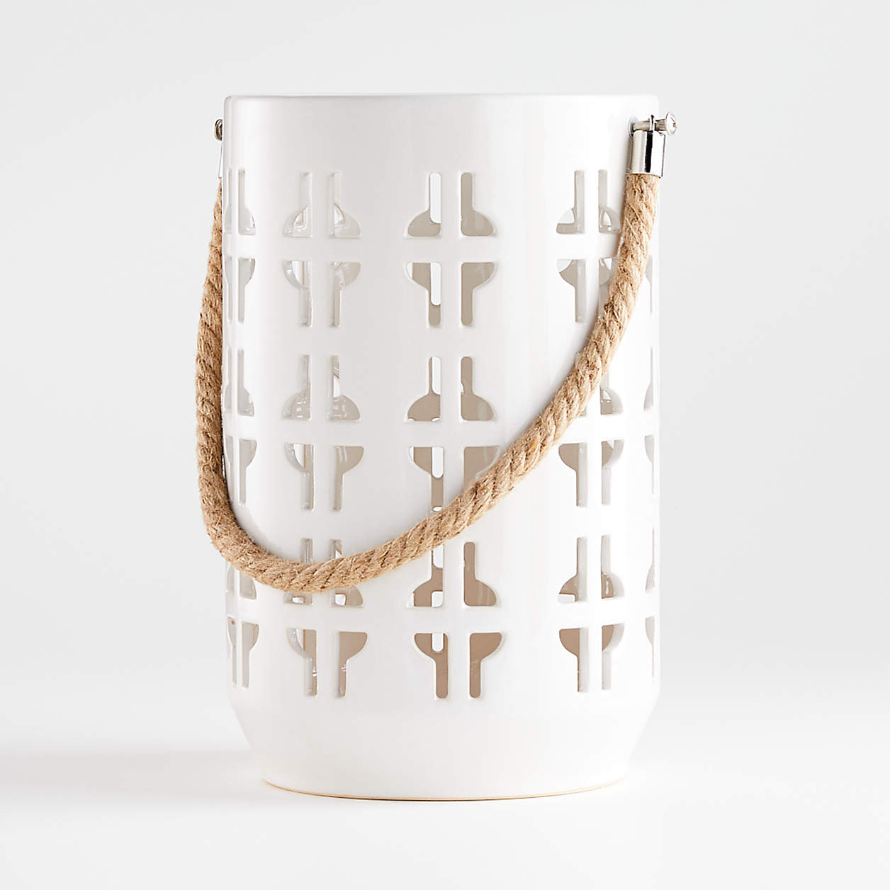 Calas White Ceramic Candle Lantern 10 75 Crate Barrel