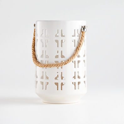 View Calas White Ceramic Lantern 9" details