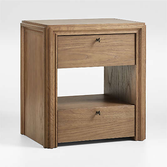 Caldwell Barley Brown Travertine and Oak Wood Nightstand with Storage by Jake Arnold