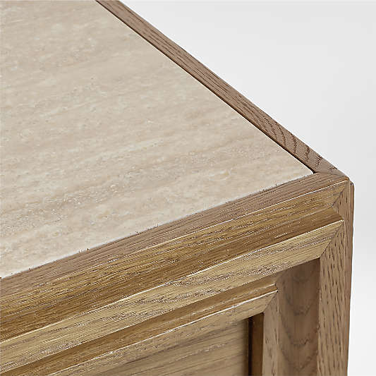 Caldwell Barley Brown Travertine and Oak Wood Nightstand with Storage by Jake Arnold