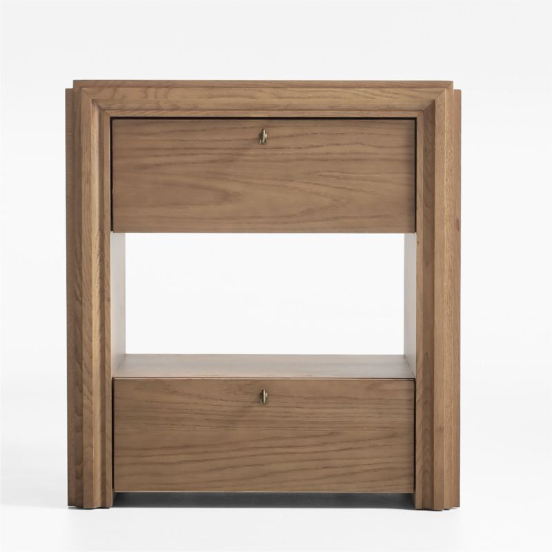 Caldwell Barley Brown Travertine and Oak Wood Nightstand with Storage by Jake Arnold - image 0 of 12