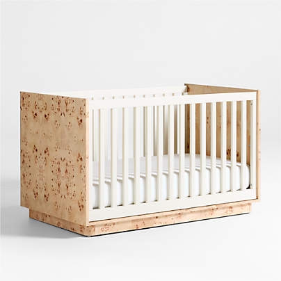 Calli Burlwood and Linen White Convertible Baby Crib with Toddler Bed Rail