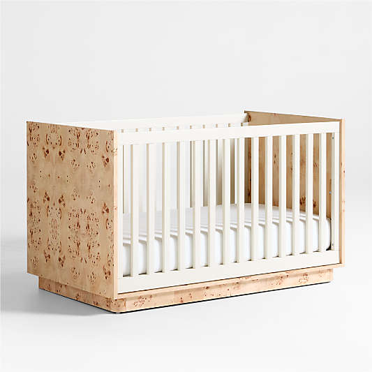 Calli Burlwood and Linen White Convertible Baby Crib with Toddler Bed Rail