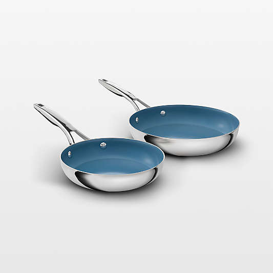 Calphalon ® Premier Ceramic Nonstick Macaron 10" and 8" Fry Pans Set with Stainless Steel Exterior