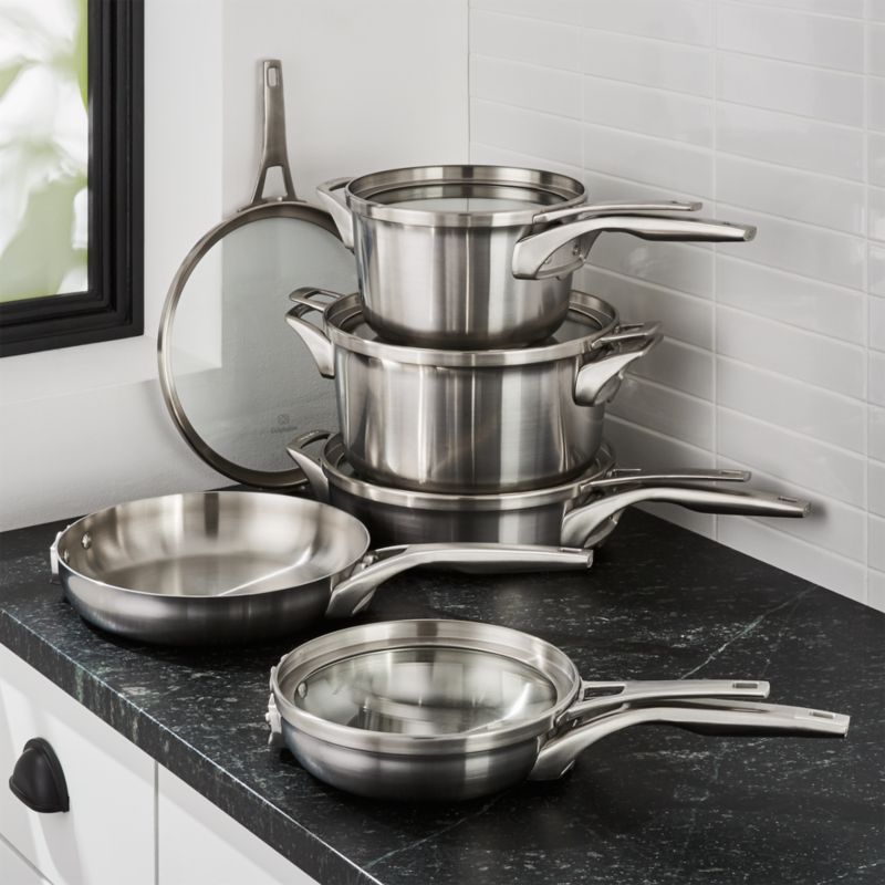 Calphalon Premier Space Saving Stainless Steel 3 Piece Set, 10-in. Stack Cookware  Set 