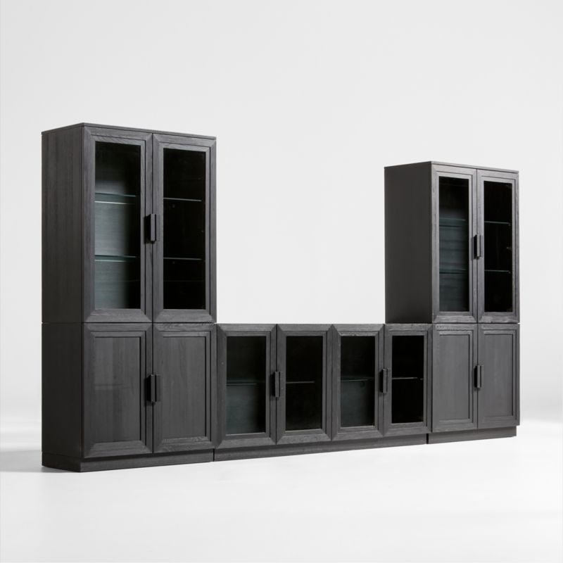 Calypso Black Elm Wood 72" Storage Media Console with 2 Modular Wood-Door Cabinet Bases and 2 Glass-Door Hutches - image 3 of 8