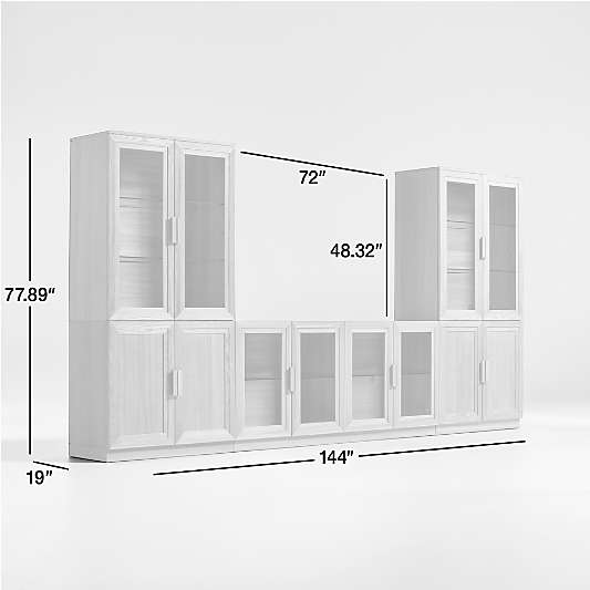 Calypso Natural Elm Wood 72" Storage Media Console with 2 Modular Wood-Door Cabinet Bases and 2 Glass-Door Hutches