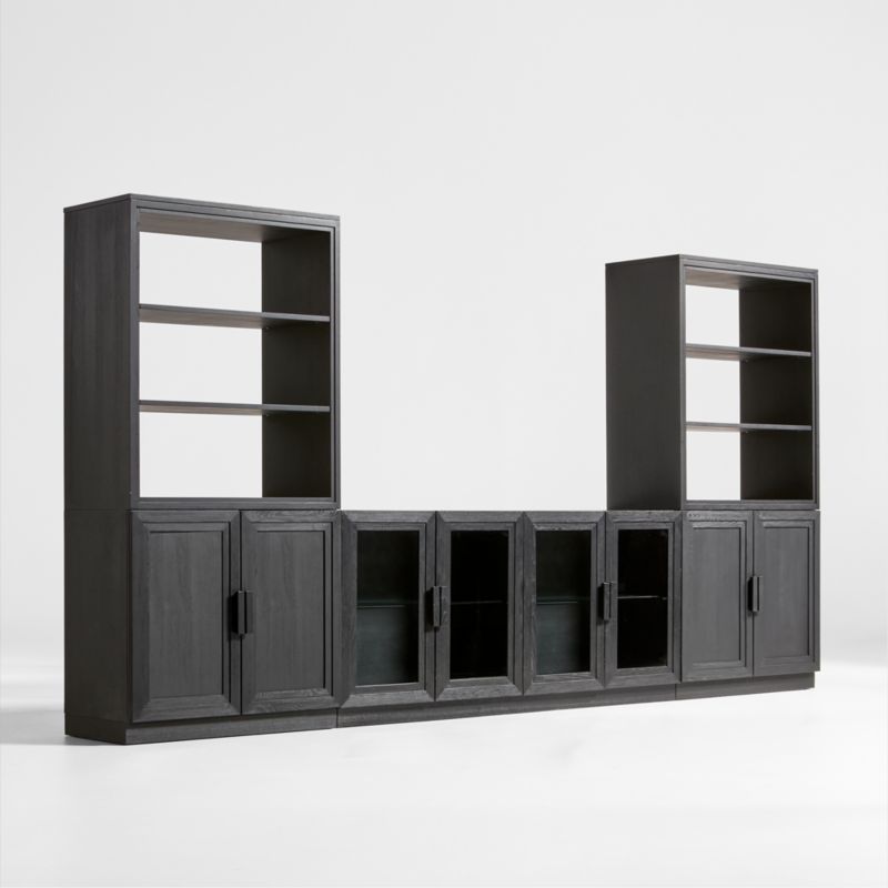 Calypso Black Elm Wood 72" Storage Media Console with 2 Modular Wood-Door Bases and 2 Hutch Bookcases - image 3 of 8