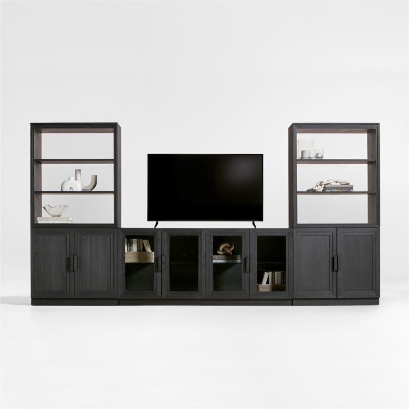 Calypso Black Elm Wood 72" Storage Media Console with 2 Modular Wood-Door Bases and 2 Hutch Bookcases - image 0 of 8