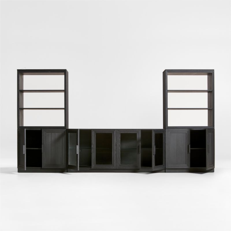 Calypso Black Elm Wood 72" Storage Media Console with 2 Modular Wood-Door Bases and 2 Hutch Bookcases - image 2 of 8