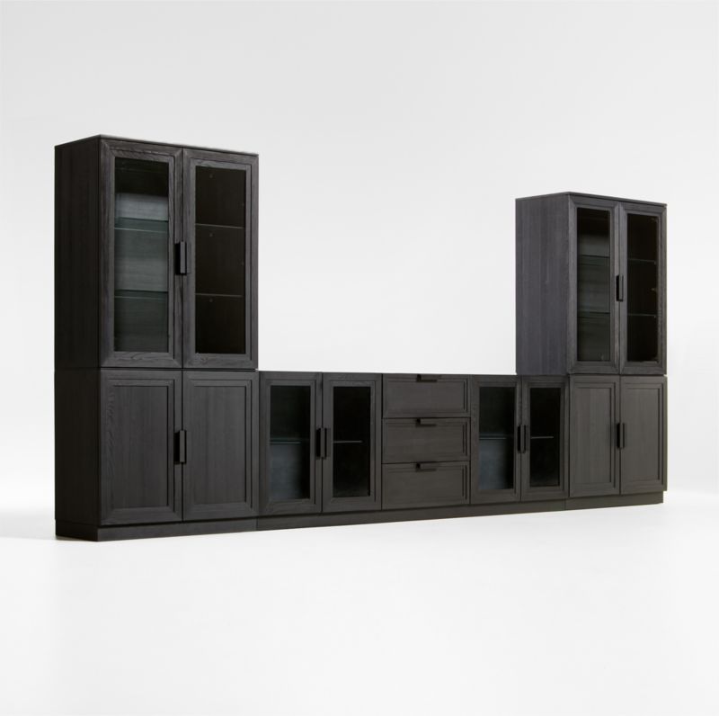 Calypso Black Elm Wood 90" Storage Media Console with 2 Modular Wood-Door Cabinet Bases and 2 Glass-Door Bookshelf Hutches - image 3 of 7